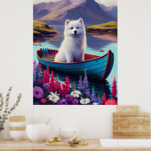American Eskimo Dog on Paddle: Ein Landschaftliche Poster (Küche)