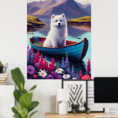 American Eskimo Dog on Paddle: Ein Landschaftliche Poster (Heimbüro)