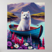American Eskimo Dog on Paddle: Ein Landschaftliche Poster (Vorne)