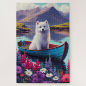 American Eskimo Dog on Paddle: Ein Landschaftliche Puzzle (Vertikal)