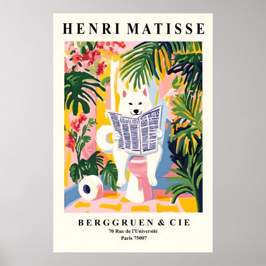 American Eskimo Dog on Toilet Funny Bathroom Print Poster (Vorne)