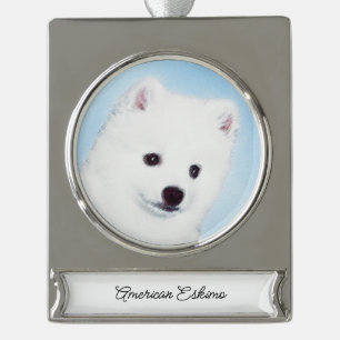American Eskimo Dog Painting - Original Dog Art Banner-Ornament Silber