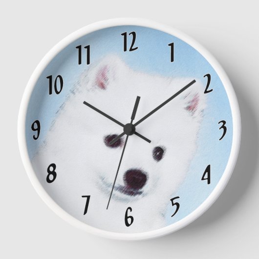 American Eskimo Dog Painting - Original Dog Art Uhr (Vorderseite)