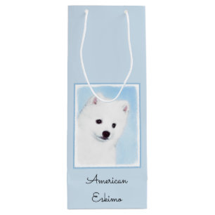 American Eskimo Dog Painting - Original Hund Art Geschenktüte Für Weinflaschen