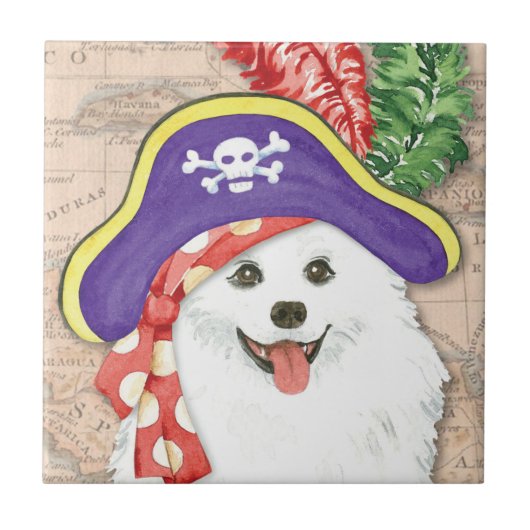 American Eskimo Dog Pirate Tile Fliese (Vorderseite)