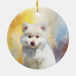 American Eskimo Dog Portrait Keramikornament
