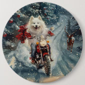 American Eskimo Dog Riding Motorrad Weihnachten Button (Vorderseite)