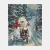 American Eskimo Dog Riding Motorrad Weihnachten Fleecedecke (Vorderseite)