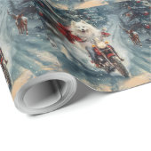 American Eskimo Dog Riding Motorrad Weihnachten Geschenkpapier (Rolleneckpunkt)
