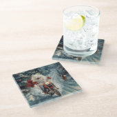 American Eskimo Dog Riding Motorrad Weihnachten Glasuntersetzer (Schrägansicht)