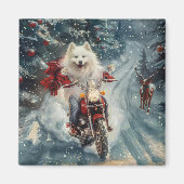 American Eskimo Dog Riding Motorrad Weihnachten Magnet (Vorne)