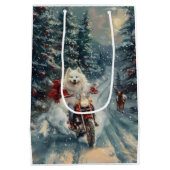 American Eskimo Dog Riding Motorrad Weihnachten Mittlere Geschenktüte (Rückseite)