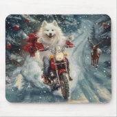 American Eskimo Dog Riding Motorrad Weihnachten Mousepad (Vorne)
