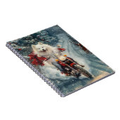 American Eskimo Dog Riding Motorrad Weihnachten Notizblock (Rechte Seite)