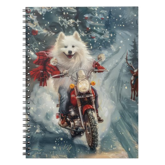American Eskimo Dog Riding Motorrad Weihnachten Notizblock (Vorderseite)