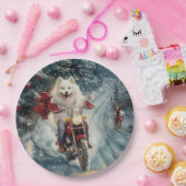 American Eskimo Dog Riding Motorrad Weihnachten Pappteller (Party)