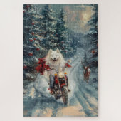 American Eskimo Dog Riding Motorrad Weihnachten Puzzle (Vertikal)