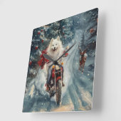 American Eskimo Dog Riding Motorrad Weihnachten Quadratische Wanduhr (Winkel)