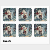 American Eskimo Dog Riding Motorrad Weihnachten Quadratischer Aufkleber (Blatt)