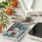 American Eskimo Dog Riding Motorrad Weihnachten Schlüsselanhänger (Vorderseite rechts)