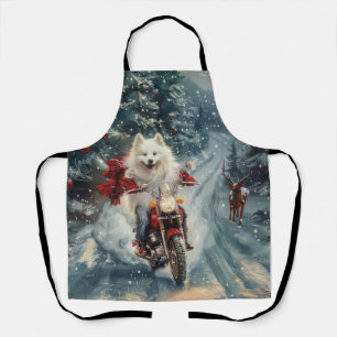 American Eskimo Dog Riding Motorrad Weihnachten Schürze