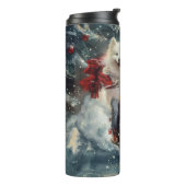 American Eskimo Dog Riding Motorrad Weihnachten Thermosbecher (Nach links gedreht)