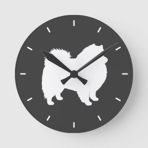 American Eskimo Dog Silhouette Runde Wanduhr