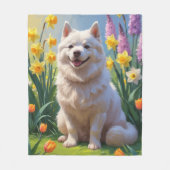 American Eskimo Dog Spring Blumen Malerei Fleecedecke (Vorderseite)