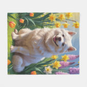 American Eskimo Dog Spring Blumen Malerei Fleecedecke (Vorderseite (Horizontal))