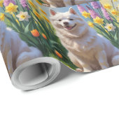 American Eskimo Dog Spring Blumen Malerei Geschenkpapier (Rolleneckpunkt)