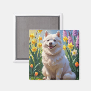 American Eskimo Dog Spring Blumen Malerei Magnet