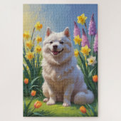 American Eskimo Dog Spring Blumen Malerei Puzzle (Vertikal)