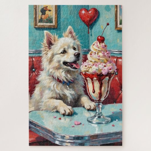 American Eskimo Dog Valentine's Day Heart Sundae Puzzle (Vertikal)