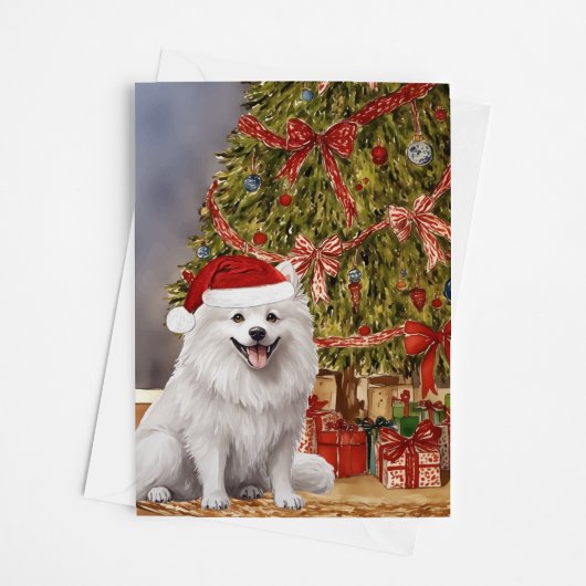 American Eskimo Dog Watercolor Weihnachtsbaum Karte