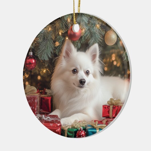 American Eskimo Dog Weihnachten Keramik Ornament (Links)