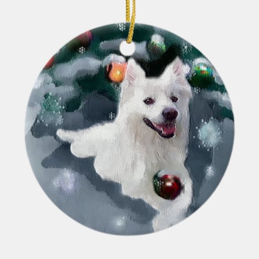 American Eskimo Dog Weihnachten Keramikornament (Vorne)