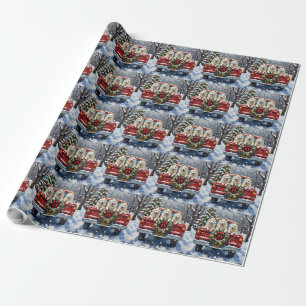 American Eskimo Dog Weihnachten Rotes Lastwagen Fe Geschenkpapier