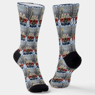 American Eskimo Dog Weihnachten Rotes Lastwagen Fe Socken