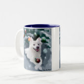 American Eskimo Dog Weihnachten Zweifarbige Tasse (Vorderseite Links)