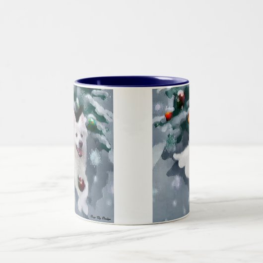 American Eskimo Dog Weihnachten Zweifarbige Tasse (Mittel)