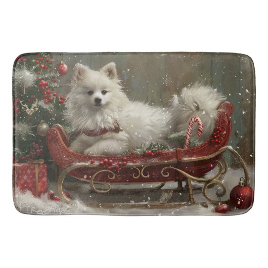 American Eskimo Dog Weihnachtsfest Badematte (Vorderseite)