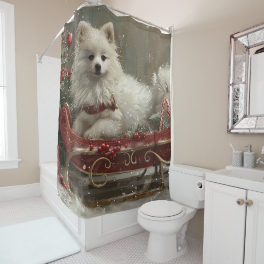 American Eskimo Dog Weihnachtsfest Duschvorhang (Beispiel)