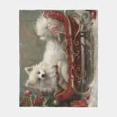American Eskimo Dog Weihnachtsfest Fleecedecke (Vorderseite)
