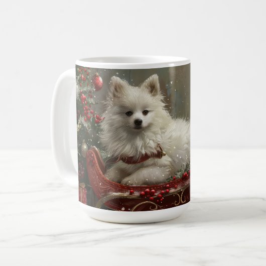 American Eskimo Dog Weihnachtsfest Kaffeetasse (Vorderseite Links)