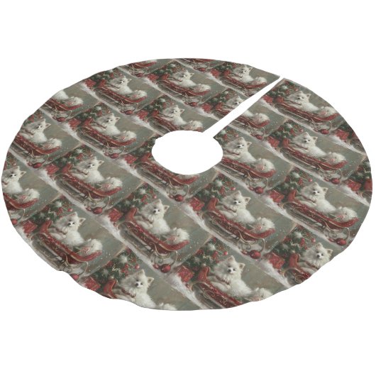 American Eskimo Dog Weihnachtsfest Polyester Weihnachtsbaumdecke (Schrägansicht)