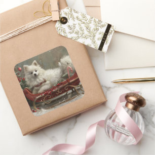 American Eskimo Dog Weihnachtsfest Quadratischer Aufkleber