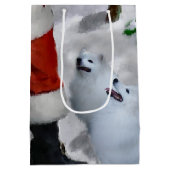 American Eskimo Dog Weihnachtsgeschenke Mittlere Geschenktüte (Rückseite)