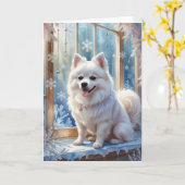 American Eskimo Dog Weihnachtsgrußkarte Karte (Gelbe Blume)