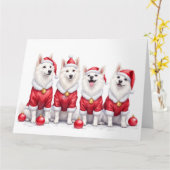 American Eskimo Dog Weihnachtskleid Santa Hut Karte (Gelbe Blume)