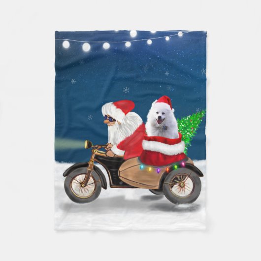 American Eskimo Dog Weihnachtsmann Fleecedecke (Vorderseite)